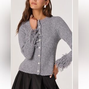 ASTR The Label Gray Cardigan with fringe sleeve NWT